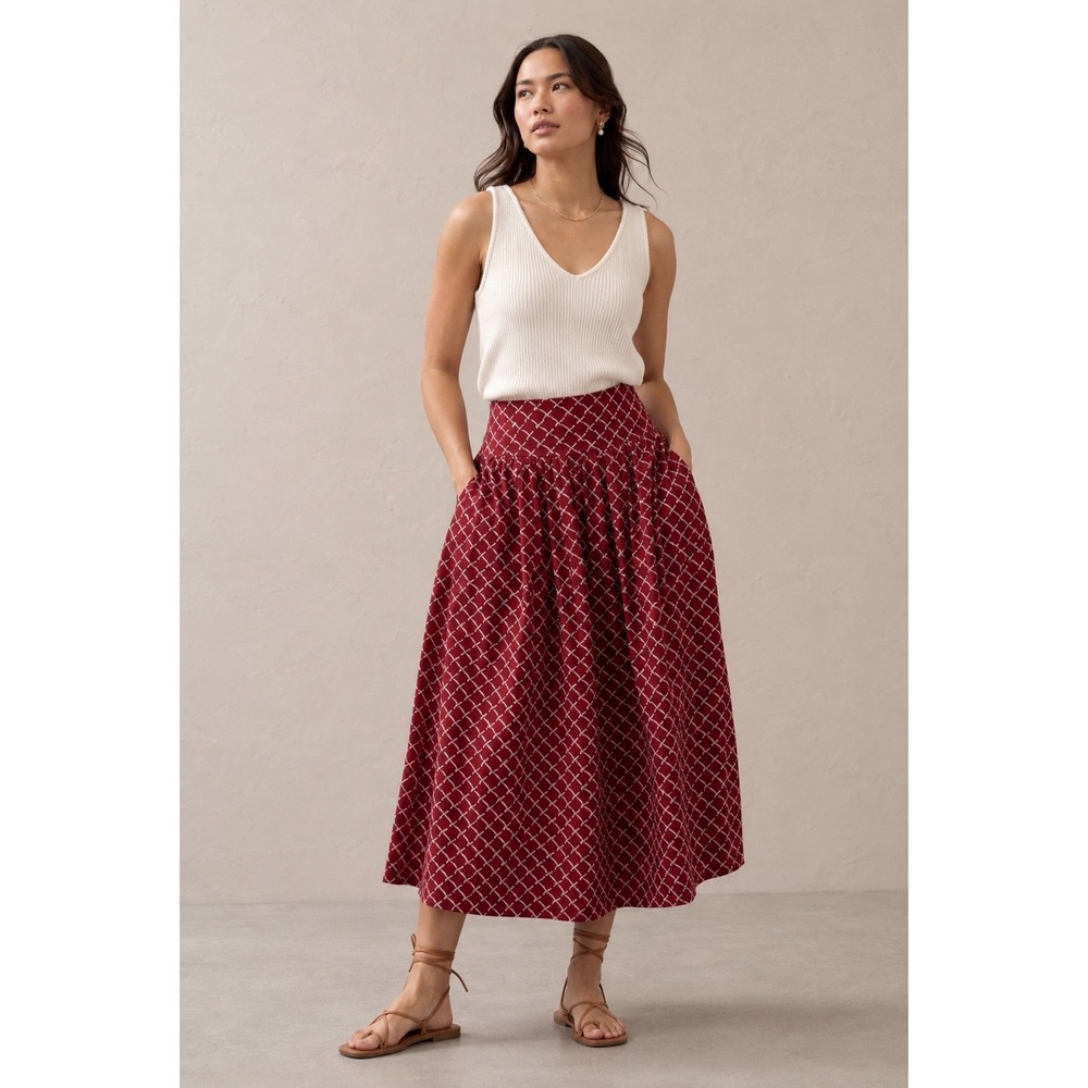 Banana Republic Burgundy Pink Geometric Midi Skirt High Waist A-Line Size 8